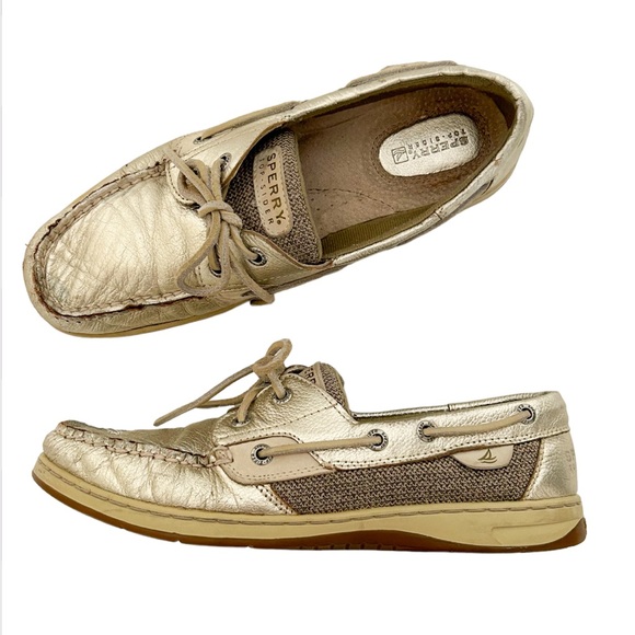 Sperry Top Sider Loafers Gold Boat Shoes Lace Up Slip On Sneakers Flats US 9 - Picture 1 of 9